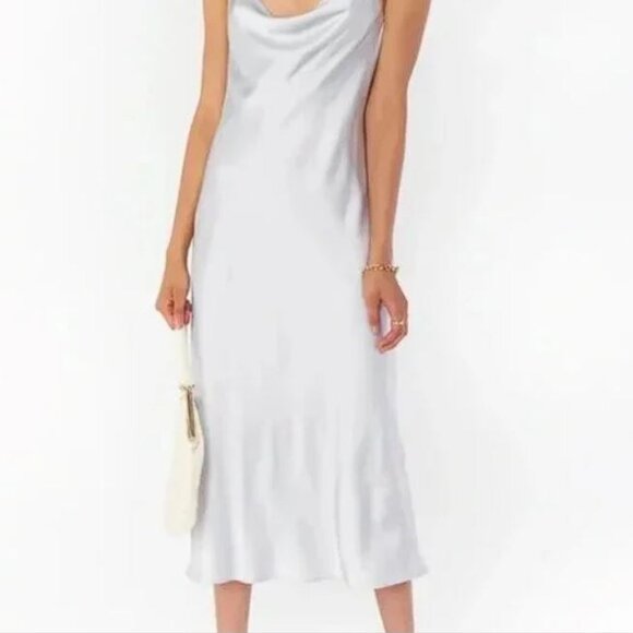 Show Me Your MuMu Dresses & Skirts - Show Me Your MuMu Verona Cowl Dress in Silver Luxe Satin Size Small NWT